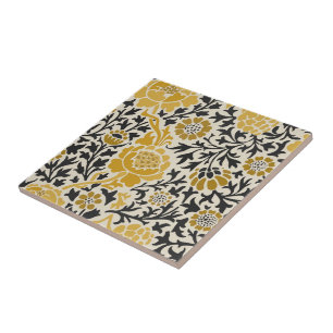 Padrão floral amarelo e preto estilo retrô