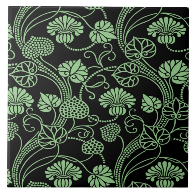 Padrão Floral Anterior Preto e Verde (Frente)