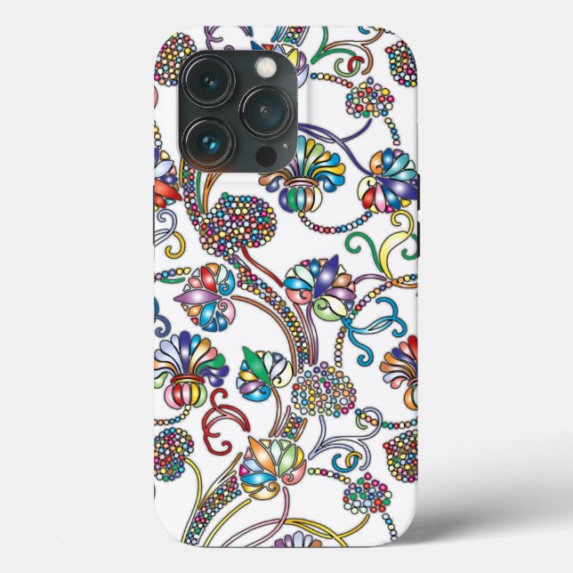 Padrão Floral Antigo Multicolorido sobre Branco (Verso)