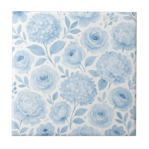 Padrão Floral Aquarela Azul Branco
