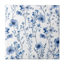 Padrão Floral Aquarela Flor Silvestre Azul Branco