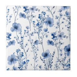 Padrão Floral Aquarela Flor Silvestre Azul Branco