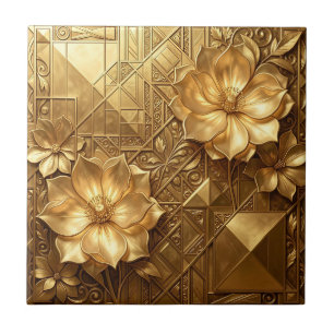Padrão Floral Art Déco em Ouro Luxuoso