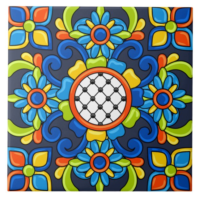 Padrão Floral Azul Abstrato de Arte Cura (Frente)