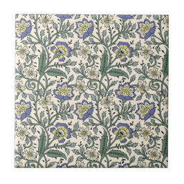 Padrão floral azul, amarelo e branco contínuo