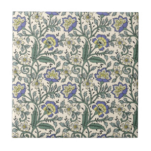 Padrão floral azul, amarelo e branco contínuo