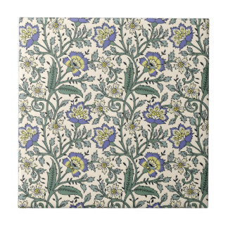 Padrão floral azul, amarelo e branco contínuo