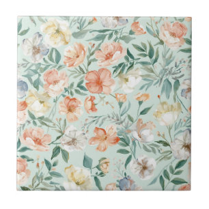 Padrão Floral Azul Aquarela de Prado de Flores Sil