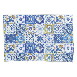 Padrão Floral Azul, Branco e Amarelo do Mediterrân