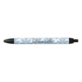 Padrão Floral Azul - Caneta Tinta Preta Personaliz