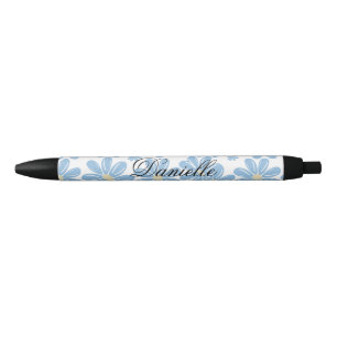 Padrão Floral Azul - Caneta Tinta Preta Personaliz