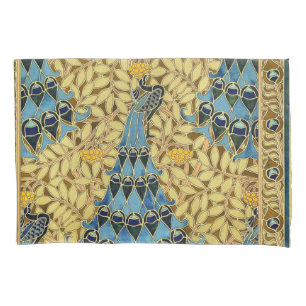 Padrão Floral Azul de Pavão Art Nouveau Vintage