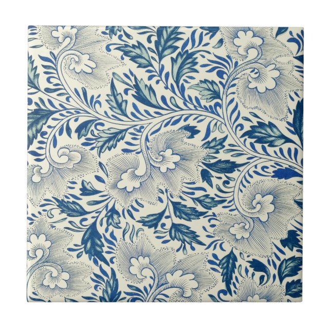 Padrão Floral Azul Design Asiático Antiquado (Frente)