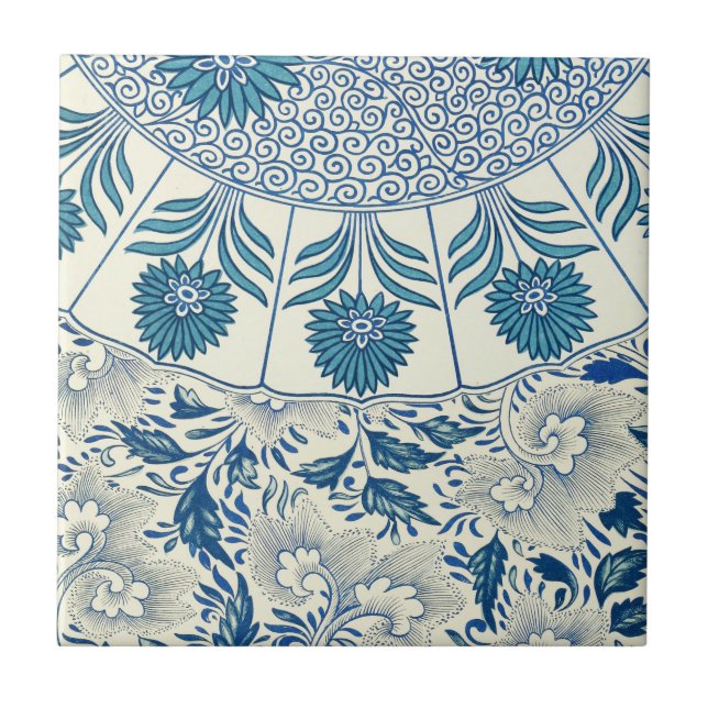 Padrão Floral Azul Design Asiático Antiquado (Frente)