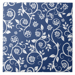padrão floral azul e branco