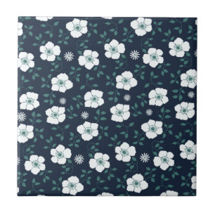 Padrão Floral Azul e Branco Bonito