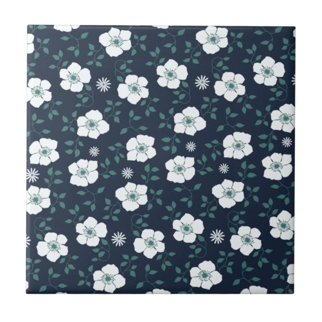 Padrão Floral Azul e Branco Bonito (Frente)