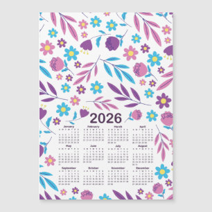 Padrão Floral Azul e Púrpura do Calendário 2026