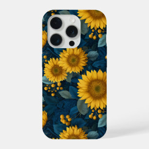 Padrão Floral Azul Girassol Amarelo Vintage