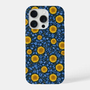 Padrão Floral Azul Girassol Amarelo Vintage