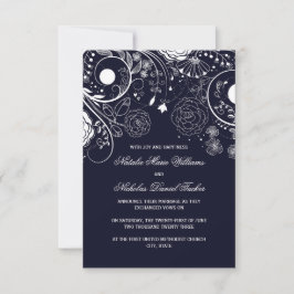 Padrão Floral Azul Marinho - Anúncio de Casamento