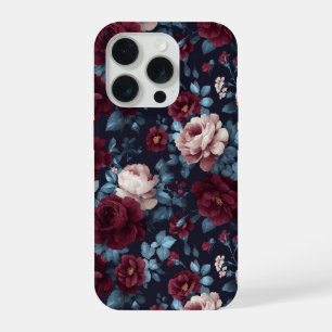 Padrão Floral Azul Marinho Rosa Burgundy Elegante