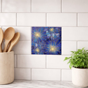 Padrão Floral Azul Moderno Dourado