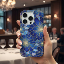 Padrão Floral Azul Ouro Moderno