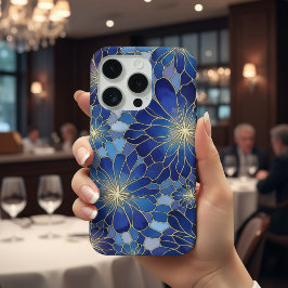 Padrão Floral Azul Ouro Moderno
