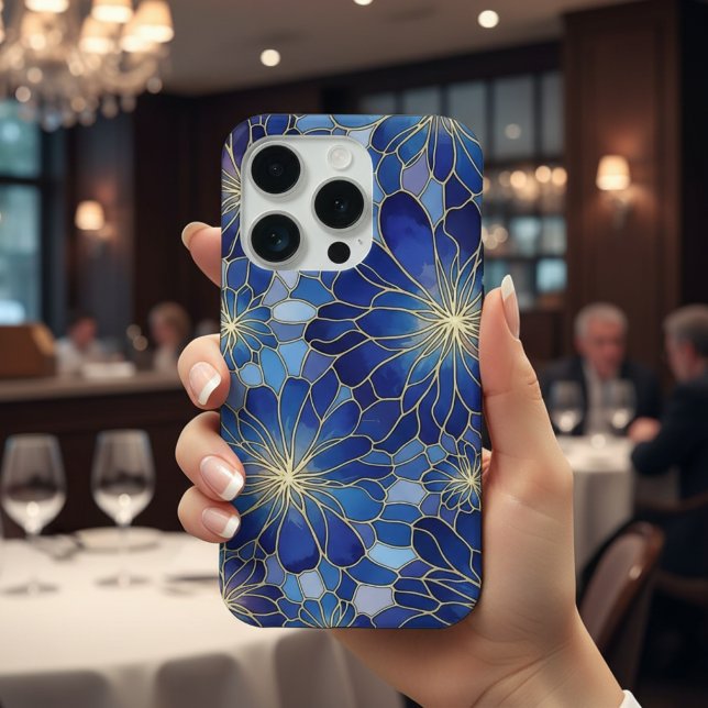 Padrão Floral Azul Ouro Moderno (Criador carregado)