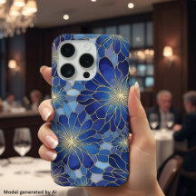 Padrão Floral Azul Ouro Moderno