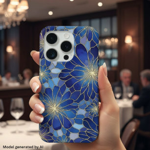 Padrão Floral Azul Ouro Moderno