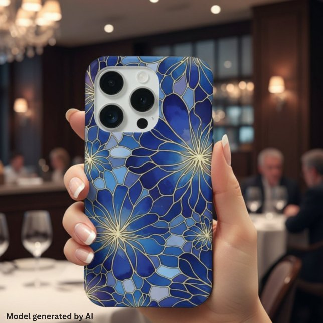 Padrão Floral Azul Ouro Moderno (Criador carregado)
