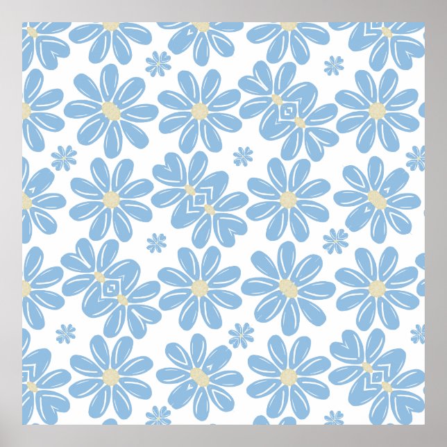 Padrão Floral Azul - Poster (Frente)