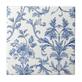 Padrão Floral Azul Toile de Jouy Francês Country