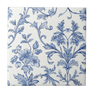 Padrão Floral Azul Toile de Jouy Francês Country