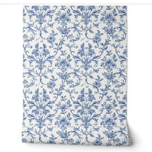 Padrão Floral Azul Toile de Jouy Francês Country