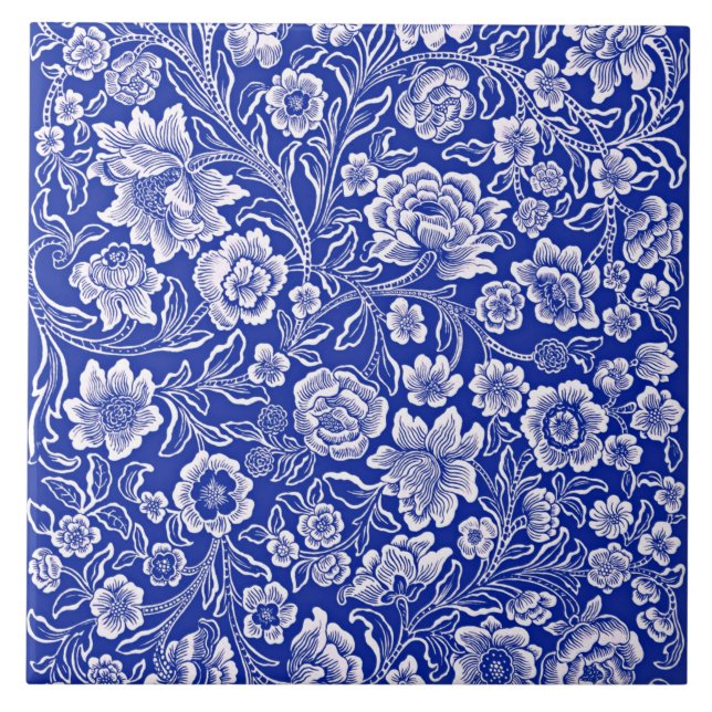 Padrão floral azul vítreo vibrante (Frente)