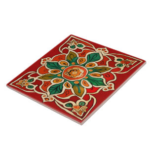 Padrão Floral Azulejos Azulejos Amarelo Verde Verm