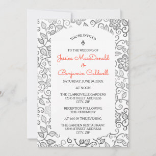 Padrão Floral B&W - Convite para Casamento e Rece