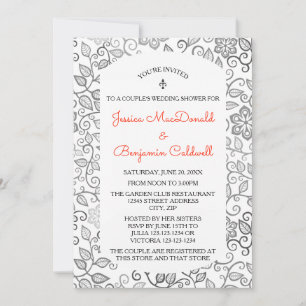 Padrão Floral B&W - Convite para Chá de casamento