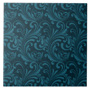 Padrão Floral Barroco Azul Turquesa Elegante