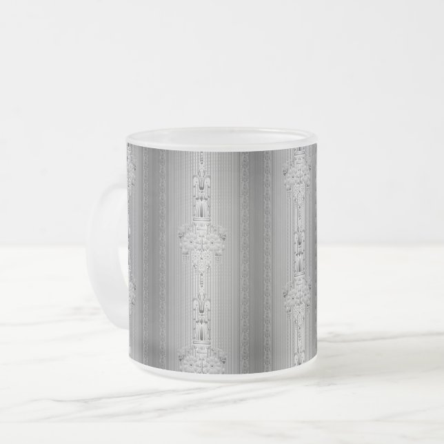 Padrão floral barroco com caneca de café de cinza (Frente Esquerda)