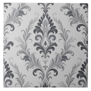 Padrão Floral Barroco em Cinza Prateado Damask