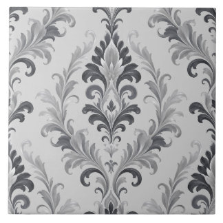 Padrão Floral Barroco em Cinza Prateado Damask