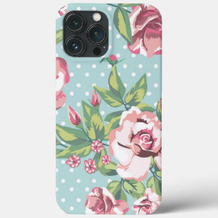 Padrão floral bolinhas de retrô bonito azul