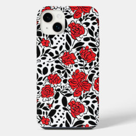 Padrão Floral bonito em Vermelho, Preto e Branco