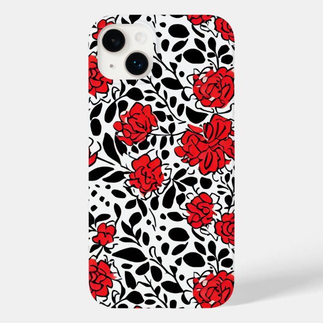 Padrão Floral bonito em Vermelho, Preto e Branco (Verso)