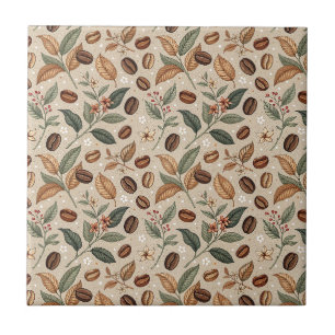 Padrão Floral Botânico de Grão de Café Vintage Caf