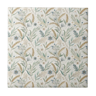 Padrão Floral Botânico de Trigo Rústico e Flor Sil